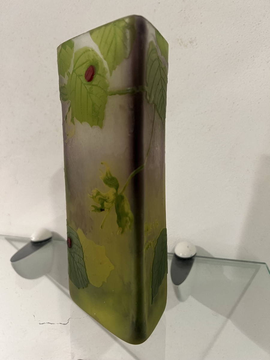 Vase Muller Frères Luneville décor de feuilles avec application -photo-3