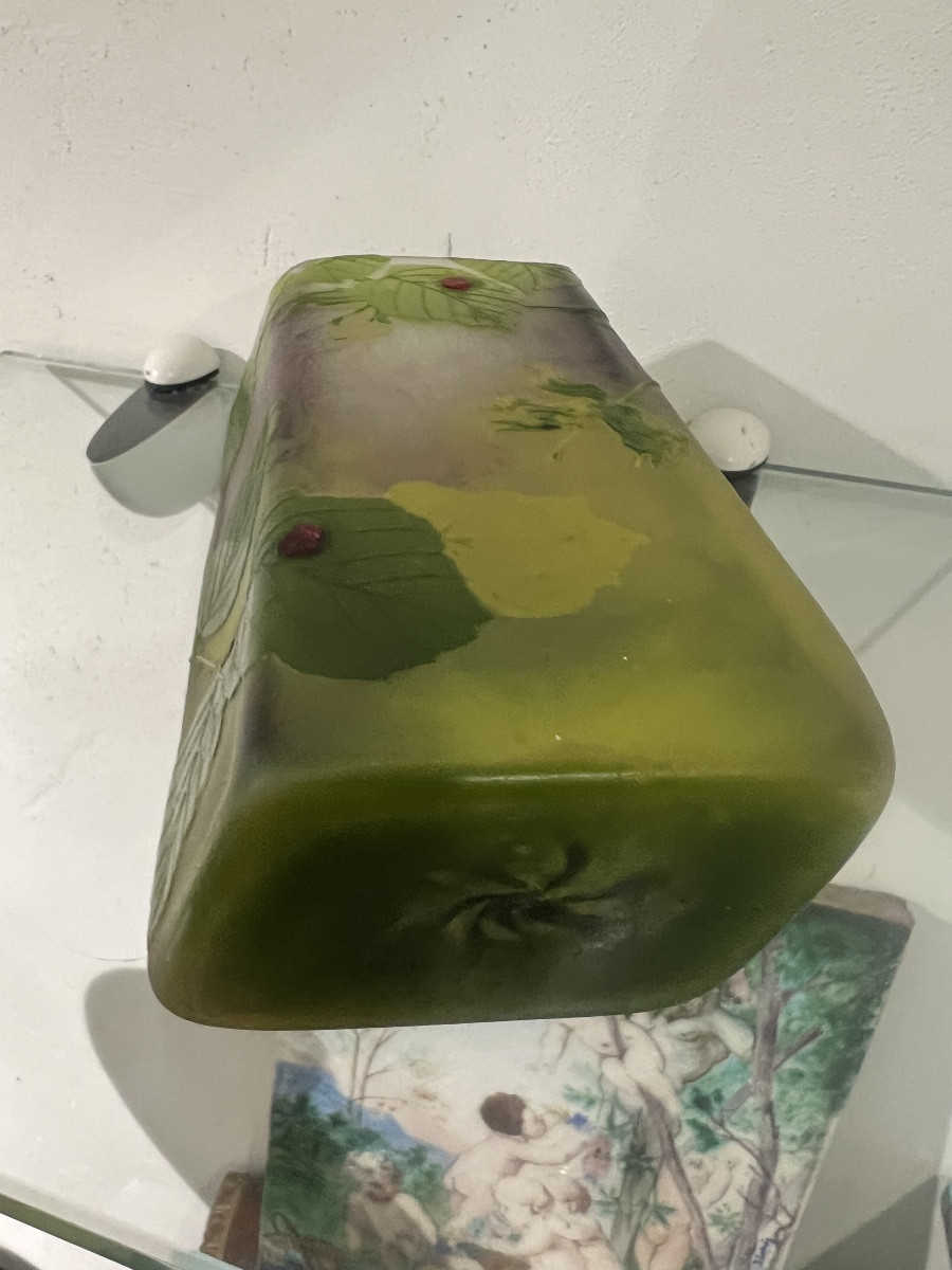 Vase Muller Frères Luneville décor de feuilles avec application -photo-4