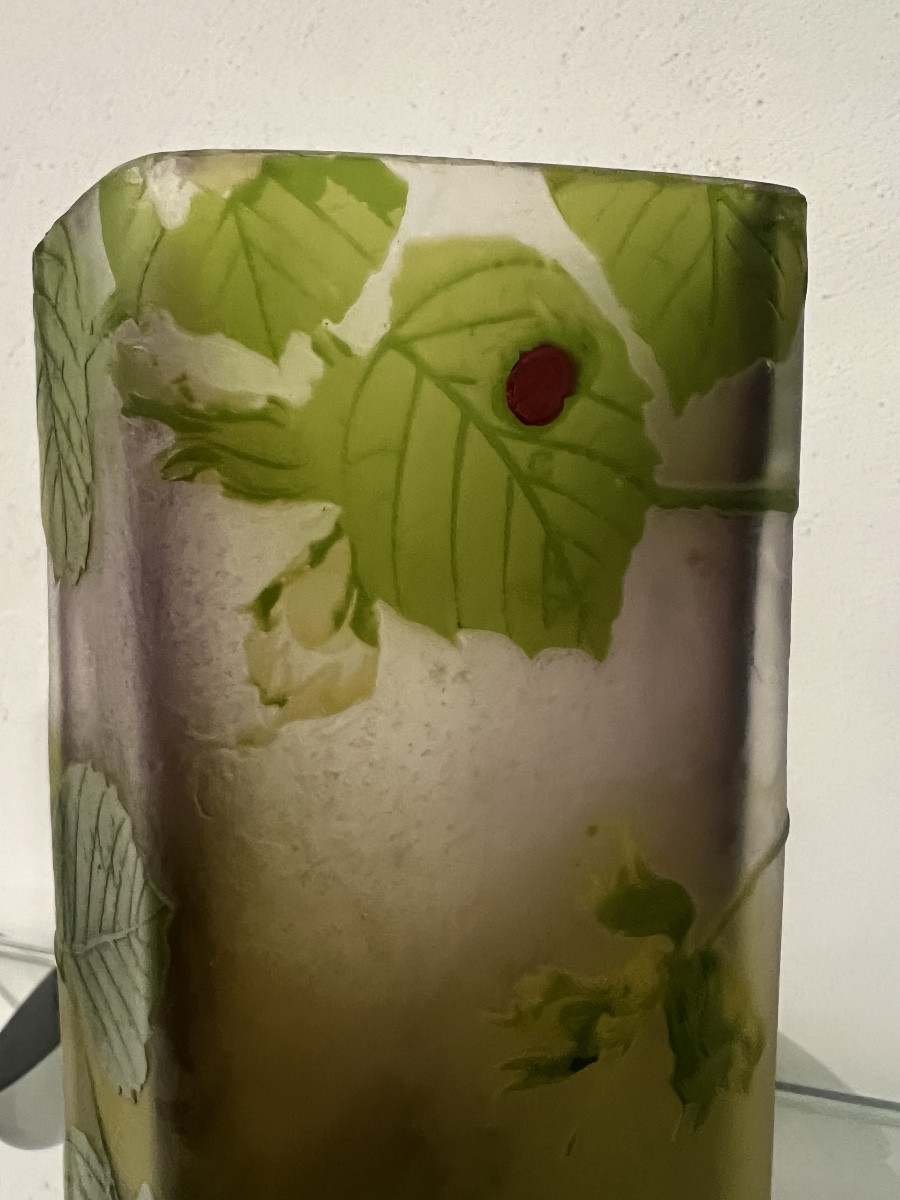 Vase Muller Frères Luneville décor de feuilles avec application -photo-3