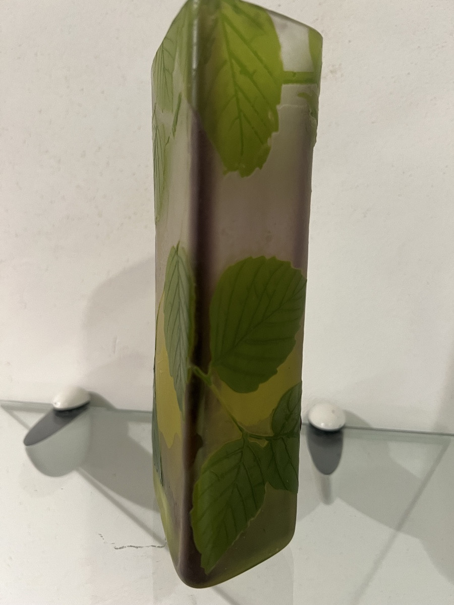 Vase Muller Frères Luneville décor de feuilles avec application -photo-5