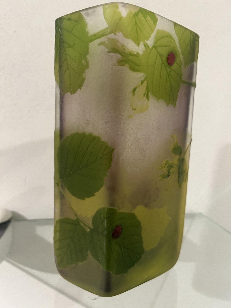 Vase Muller Frères Luneville décor de feuilles avec application -photo-6