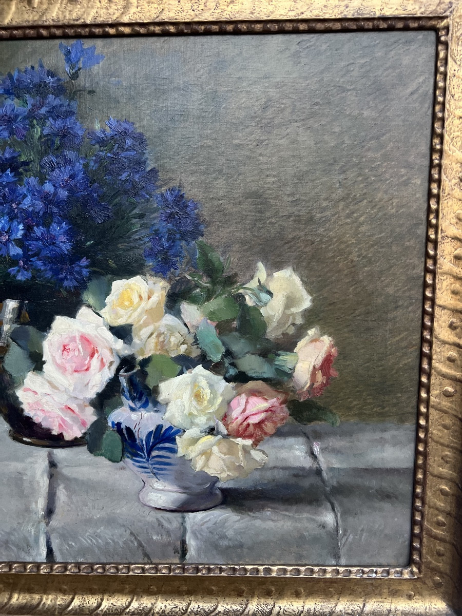 Paintings By Lothar Von Seebach Flowers, Roses And Carnations Oil On Canvas-photo-8