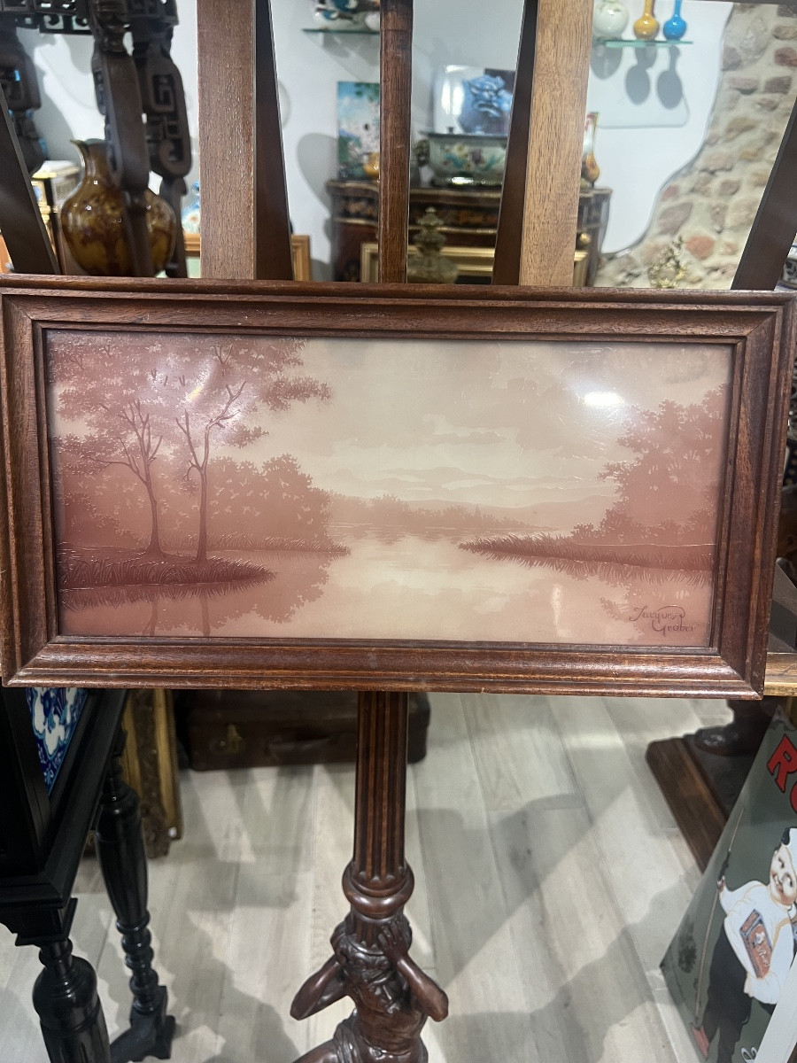 Glass Painting Engraved By Jacques Gruber Lake Landscape-photo-4