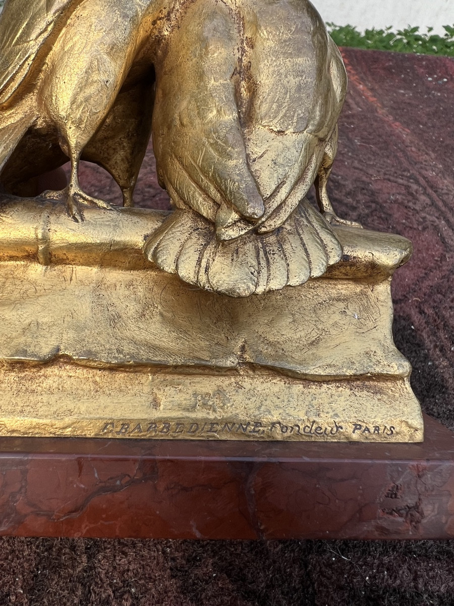 Bronze doré couple de pignons signe Charles PAILLET fonte F.BARBEDIENNE -photo-2