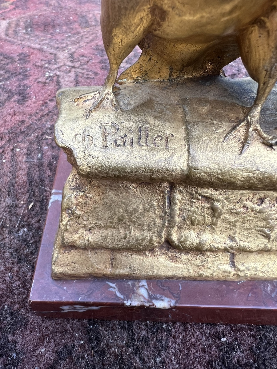 Bronze doré couple de pignons signe Charles PAILLET fonte F.BARBEDIENNE -photo-3