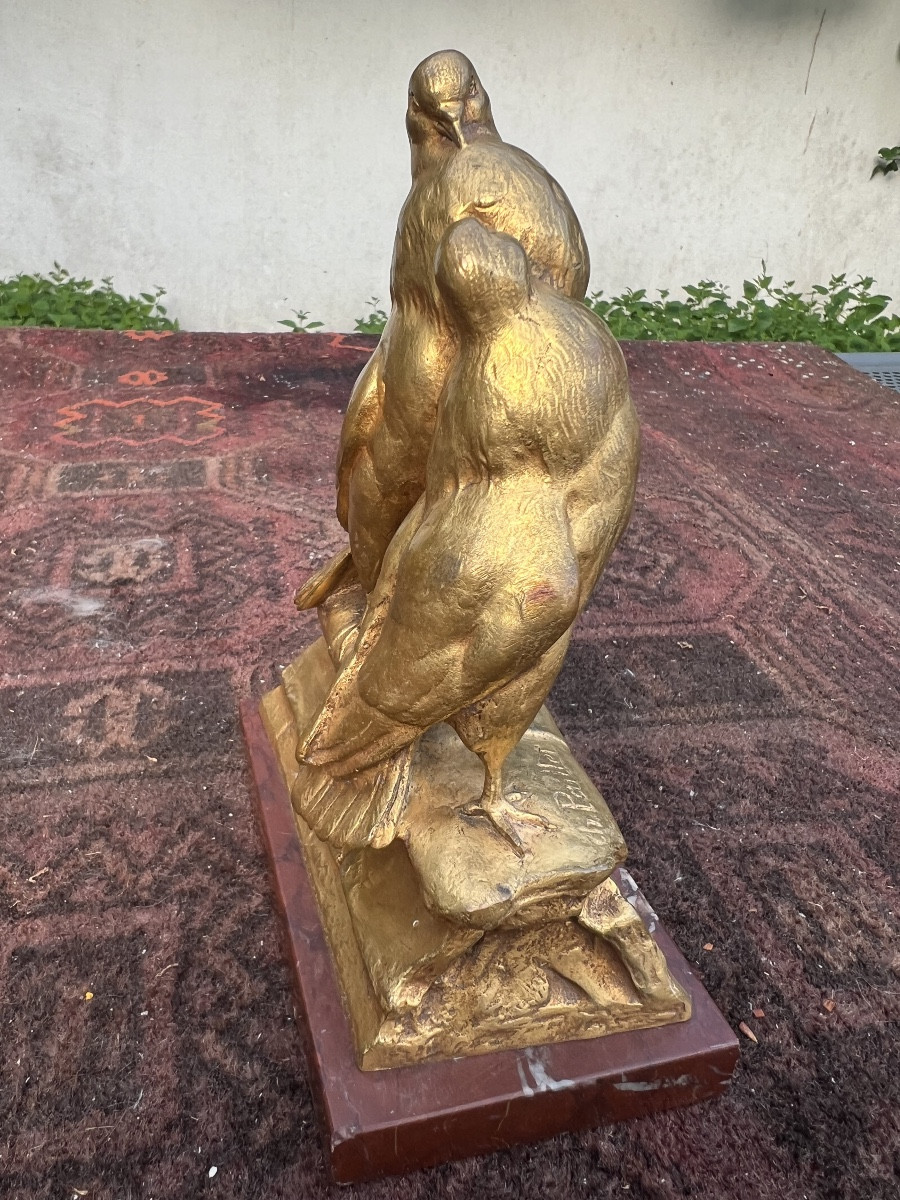 Bronze doré couple de pignons signe Charles PAILLET fonte F.BARBEDIENNE -photo-4
