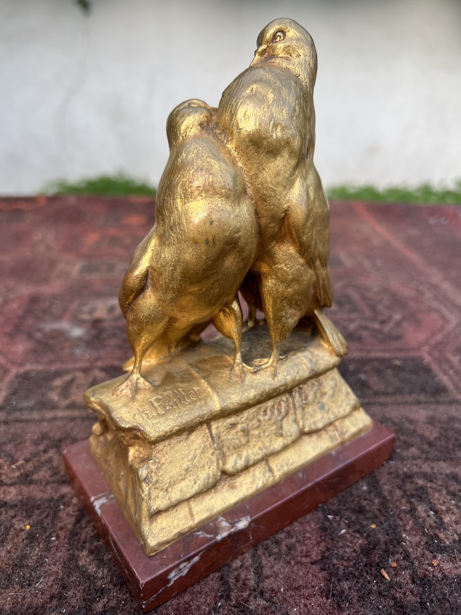Bronze doré couple de pignons signe Charles PAILLET fonte F.BARBEDIENNE -photo-1