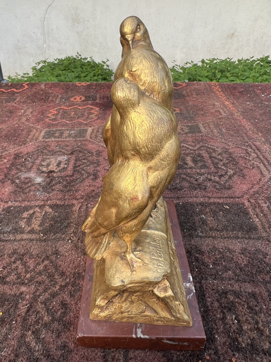 Bronze doré couple de pignons signe Charles PAILLET fonte F.BARBEDIENNE -photo-2