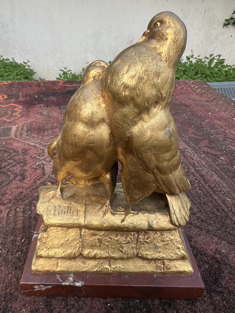 Bronze doré couple de pignons signe Charles PAILLET fonte F.BARBEDIENNE 