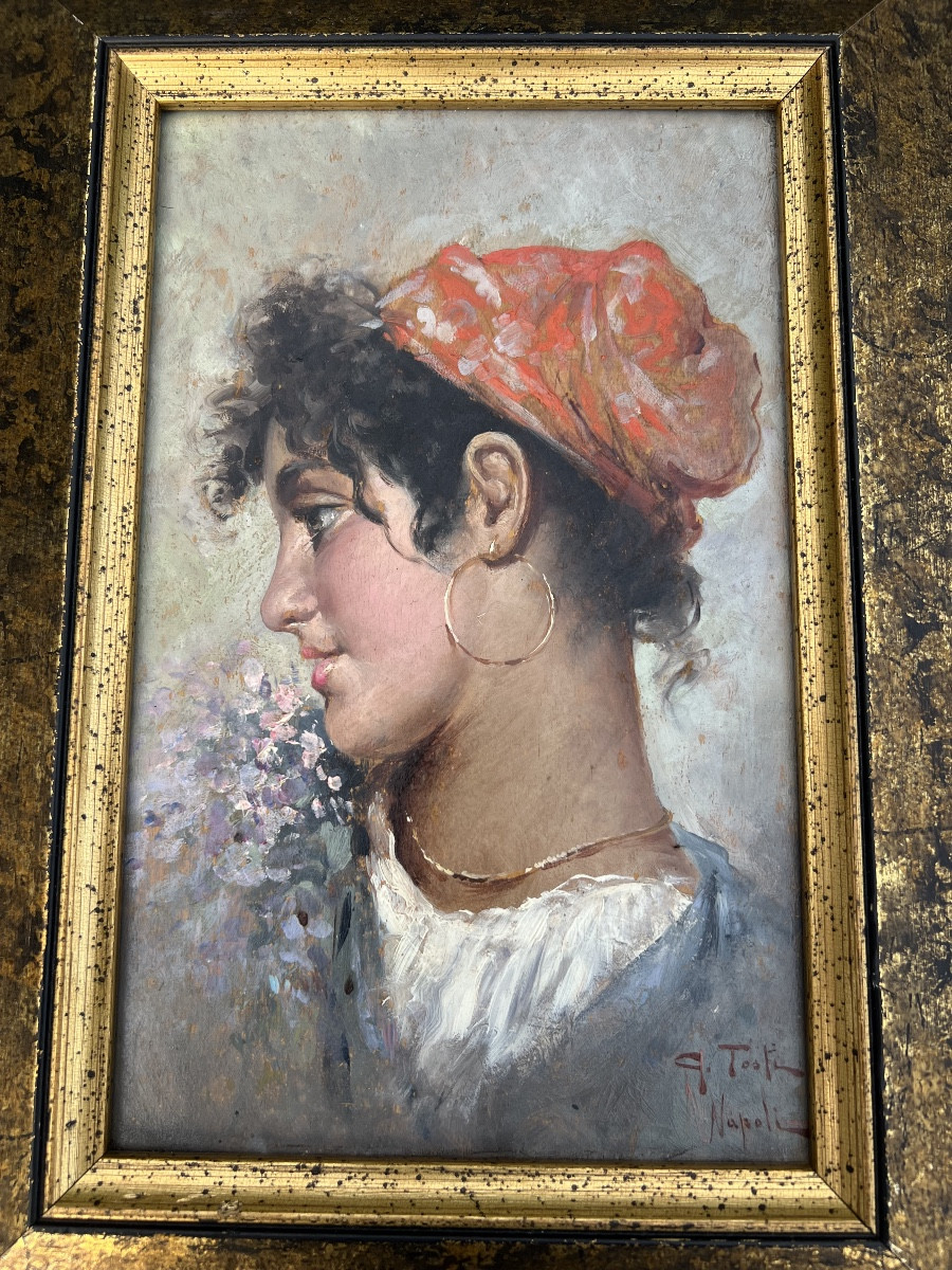 Peinture huile par Giuseppe TOSTI jeune Napolitaine -photo-2
