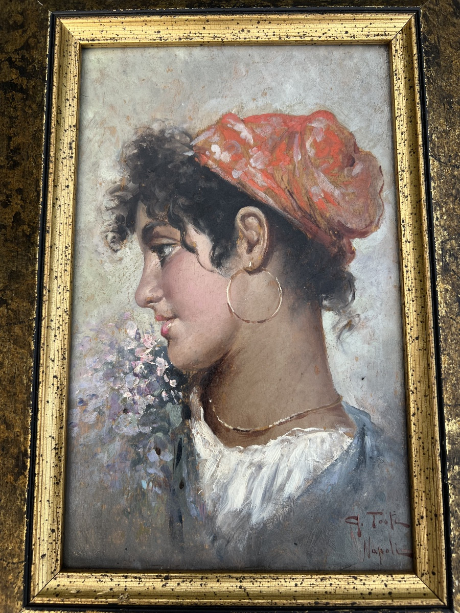 Peinture huile par Giuseppe TOSTI jeune Napolitaine -photo-3