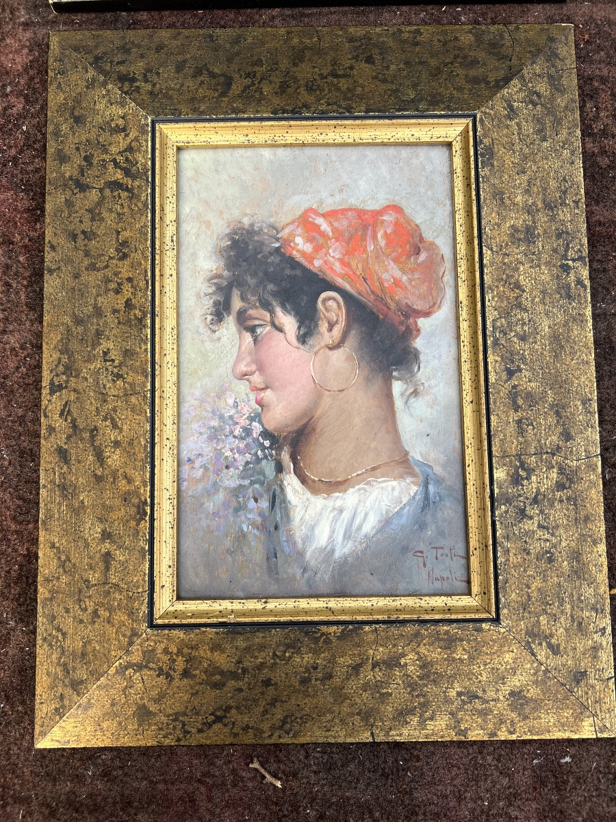 Peinture huile par Giuseppe TOSTI jeune Napolitaine 