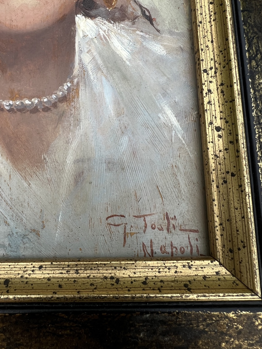 Oil On Panel By Giuseppe Tosti In Naples, Portrait Of A Young Italian Woman-photo-5
