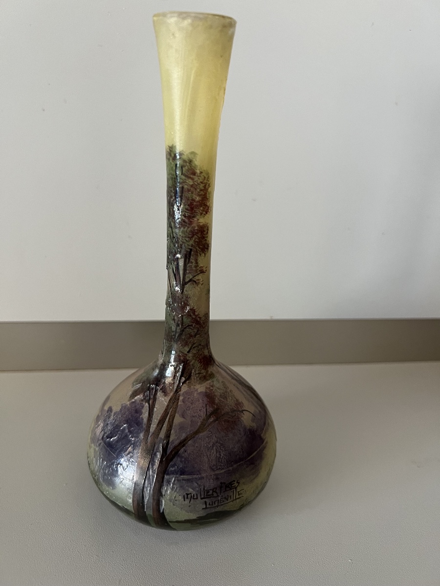 Single-flower Vase By Muller Frères Luneville, Acid-etched-photo-3