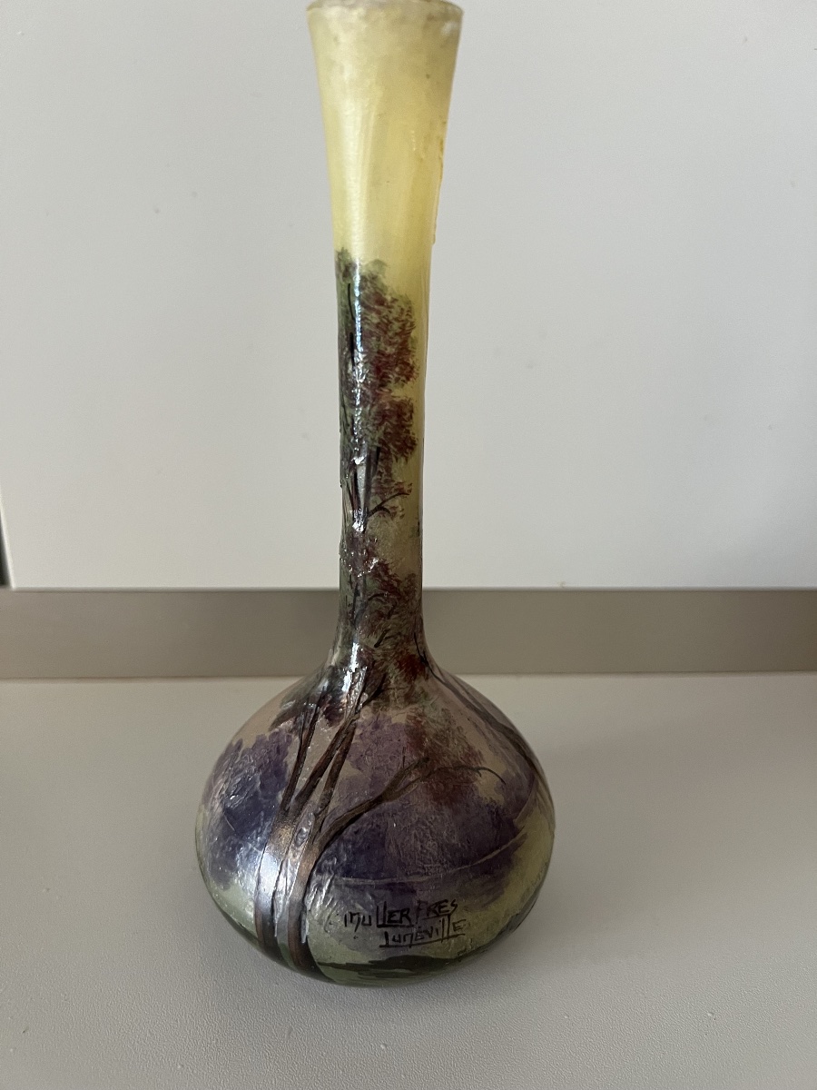 Single-flower Vase By Muller Frères Luneville, Acid-etched-photo-4