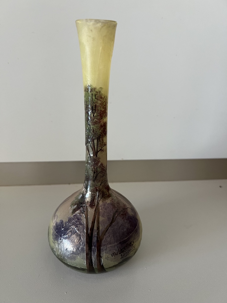 Single-flower Vase By Muller Frères Luneville, Acid-etched
