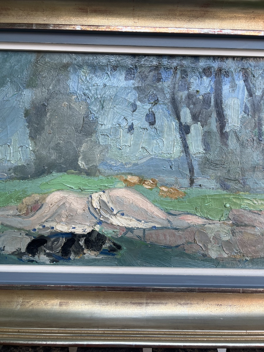 Peinture huile sur toile Jacqueline MARVAL , Daphné et Chloé couches 1913-photo-2