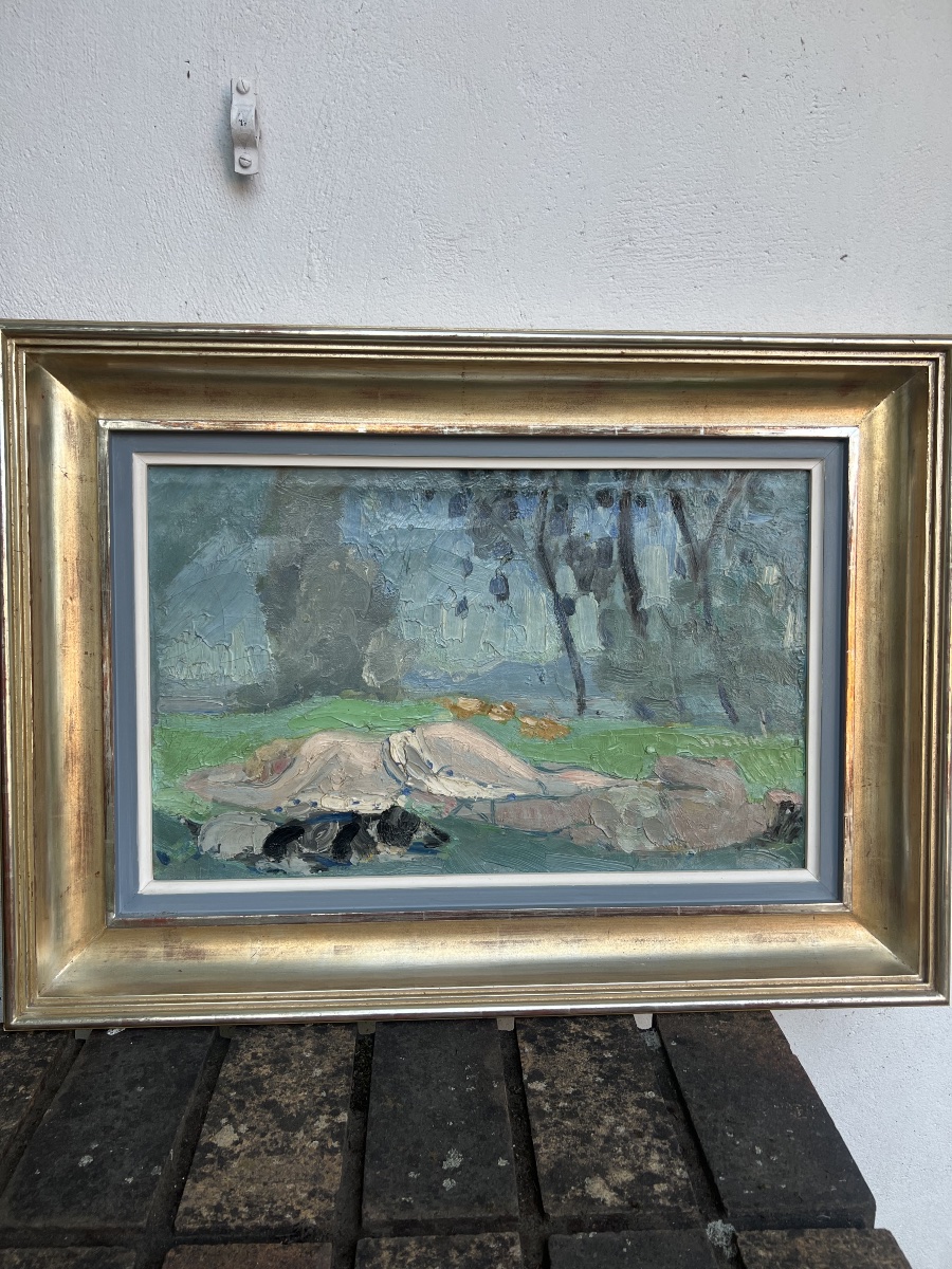 Peinture huile sur toile Jacqueline MARVAL , Daphné et Chloé couches 1913-photo-2