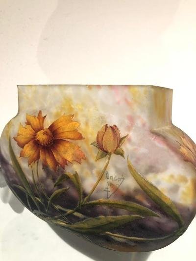 Daum A Nancy Vase Gravé A Décor De Fleurs-photo-4