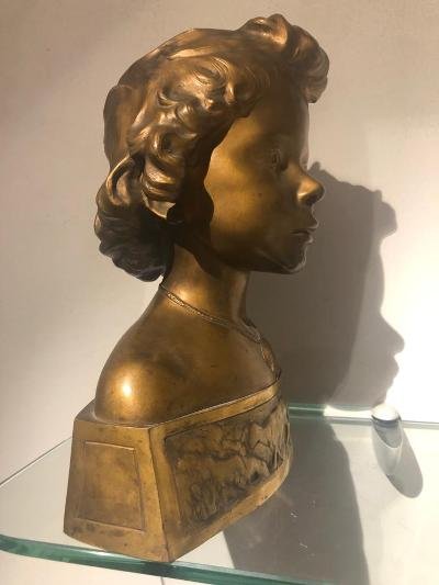 Bronze Bust Of Young Girl Art Nouveau-photo-4