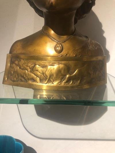 Bronze Bust Of Young Girl Art Nouveau-photo-2