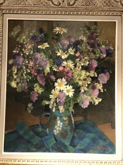 Peinture Huile Sur Toile Signé Charigny Fleurs Des Champs-photo-2