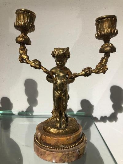 Pair Of Small Torches With Two Branches Signed Clodion Gilt Bronze-photo-2