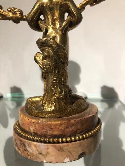 Pair Of Small Torches With Two Branches Signed Clodion Gilt Bronze-photo-4