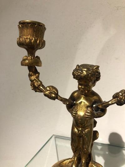 Pair Of Small Torches With Two Branches Signed Clodion Gilt Bronze-photo-4