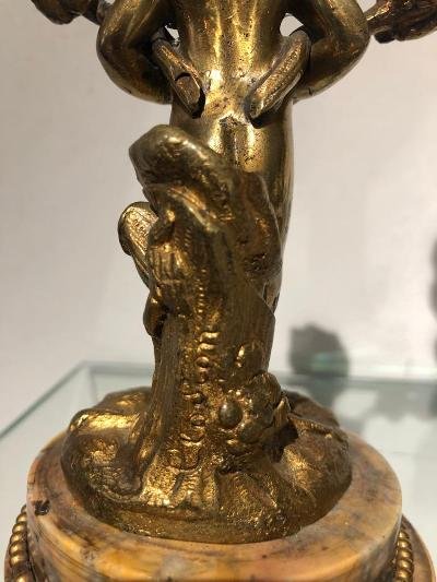 Pair Of Small Torches With Two Branches Signed Clodion Gilt Bronze-photo-5