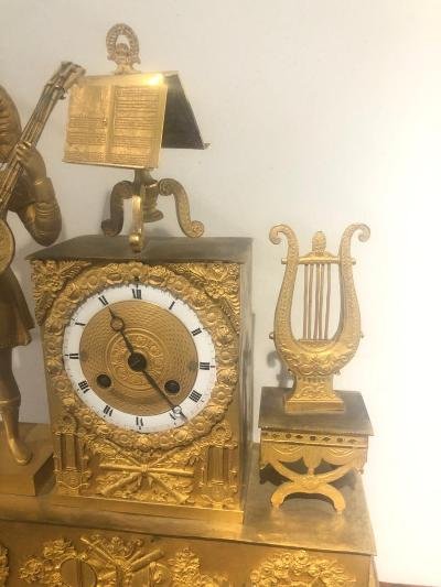 Empire Period Clock Gilt Bronze Musician And Music Attribute-photo-2