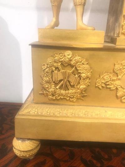 Empire Period Clock Gilt Bronze Musician And Music Attribute-photo-1