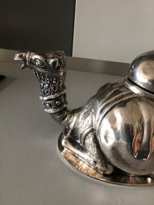Teapot Silver Metal Signed Marriage Brothers In Paris Forming A Camel Pulled By The Camel Driver-photo-2