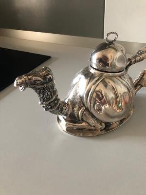 Teapot Silver Metal Signed Marriage Brothers In Paris Forming A Camel Pulled By The Camel Driver-photo-3