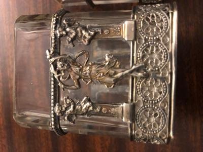 Pair Of Small Square Vases Mounted 800 Silver Empire Style Interior Original Crystal-photo-3