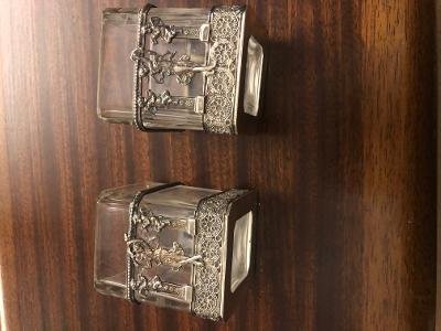 Pair Of Small Square Vases Mounted 800 Silver Empire Style Interior Original Crystal-photo-4