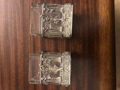 Pair Of Small Square Vases Mounted 800 Silver Empire Style Interior Original Crystal-photo-4