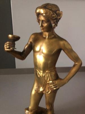 Statue bronze doré jeune garçon tenant une coupe signé ANTONIN CARLES fondeur SIOT-photo-7