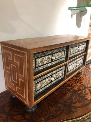 Inlaid Cabinet Four Drawers Hunting Scenes Bones And Ivories XIX E Time-photo-2