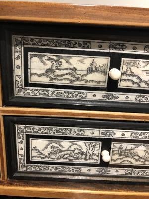 Inlaid Cabinet Four Drawers Hunting Scenes Bones And Ivories XIX E Time-photo-2