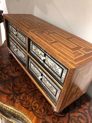 Inlaid Cabinet Four Drawers Hunting Scenes Bones And Ivories XIX E Time-photo-3