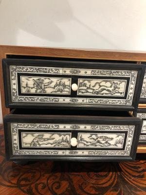 Inlaid Cabinet Four Drawers Hunting Scenes Bones And Ivories XIX E Time-photo-5