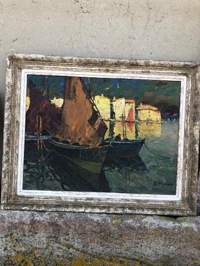 Oil On Panel D. Manago Marine Sailboats-photo-3