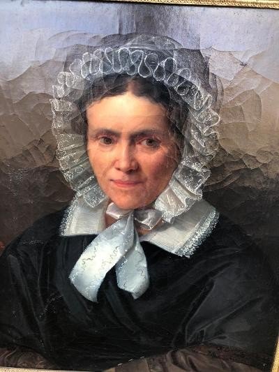 Oil On Canvas Portrait Of Woman Signed Henri Beltz 1842 Original Gilded Frame-photo-1