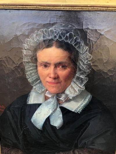 Oil On Canvas Portrait Of Woman Signed Henri Beltz 1842 Original Gilded Frame-photo-2