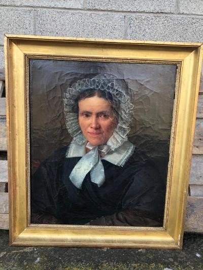 Oil On Canvas Portrait Of Woman Signed Henri Beltz 1842 Original Gilded Frame-photo-5