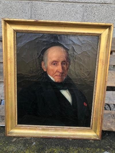 Huile Sur Toile Portrait d'Homme Signé Henri Beltz 1842 Cadre Doré d'Origine-photo-1