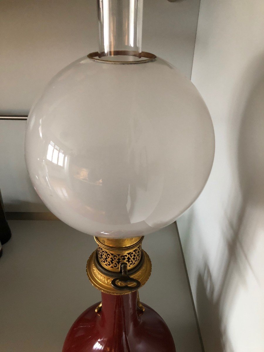 Lamp Napoleon III Red Blood Boeuf Gagneau Gilt Bronze-photo-3