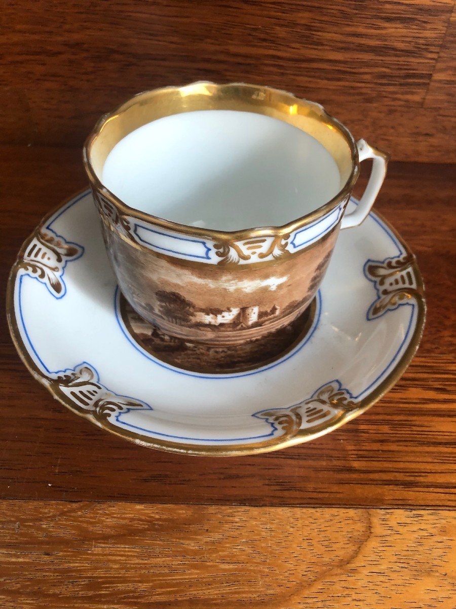 Large Porcelain Chocolate Cup Painted Landscape XIX-photo-1