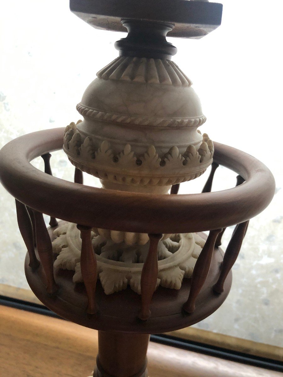 Knitting Machine Holder Bidermeier Cherry And Alabaster Period Circa 1830-photo-3